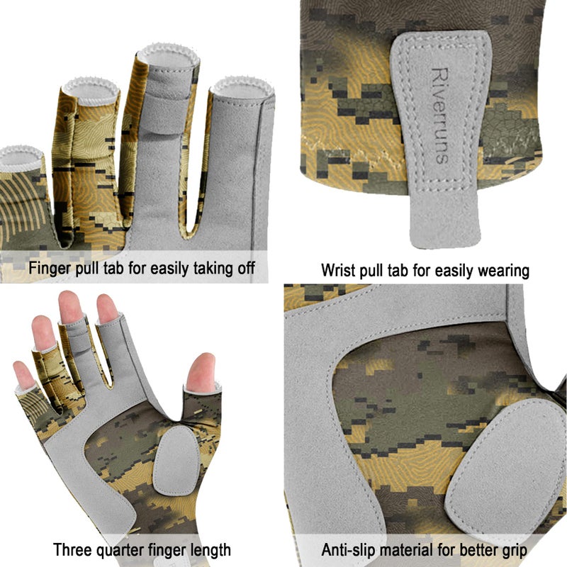 Riverruns Fishing Gloves UPF 50+ Sun Gloves UV Protection Men Women for Outdoor, Kayaking, Rowing, Hiking, Cycling, Driving(Light Khaki, XL) - Image 2
